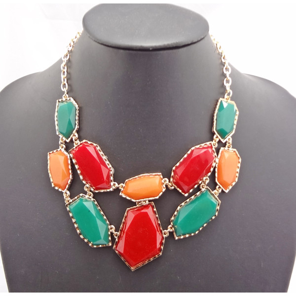 New Arrival Gold Plated Irregular geometry Resin gem Choker Pendant Necklace N-0782
