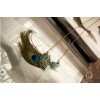 Vintage Bohemia Style  bronze Chain Metal crystal feather peacock  Necklace N-3274