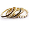 New Wholesale 5 Pcs/Set Multi Strand Resin Stone Colorful Gem Pearl Stretch Gold Bracelet B-0204