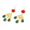 Bohemian Boho Gold Plated Resin Gem Drop Tassel Dangle Ear Stud Earrings E-0011