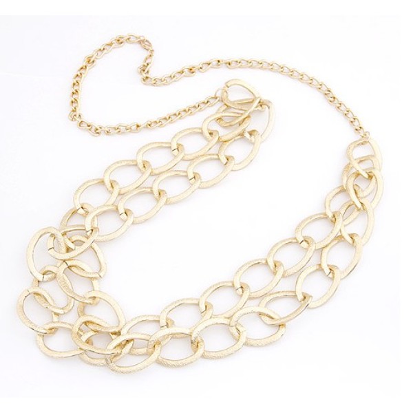 New European Style Gold Plated Circle Link Double Chain Necklace N-1529