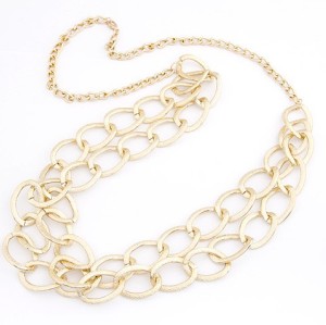 New European Style Gold Plated Circle Link Double Chain Necklace N-1529