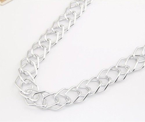 New European Style Fashion Silver Plated Link Long Double Chain Necklace N-1503