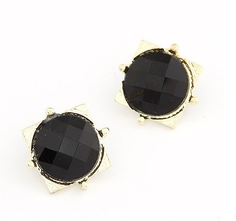 wholesale 4pairs 4 colors Gold Plated metal round gem square ear stud E-2081-WH