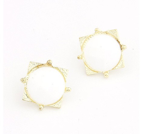 wholesale 4pairs 4 colors Gold Plated metal round gem square ear stud E-2081-WH