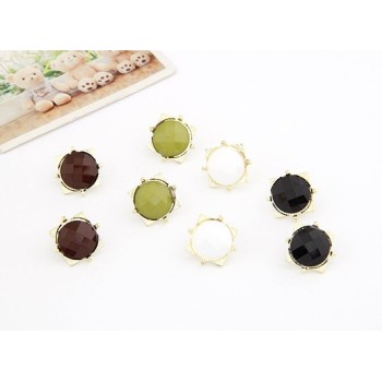 wholesale 4pairs 4 colors Gold Plated metal round gem square ear stud E-2081-WH