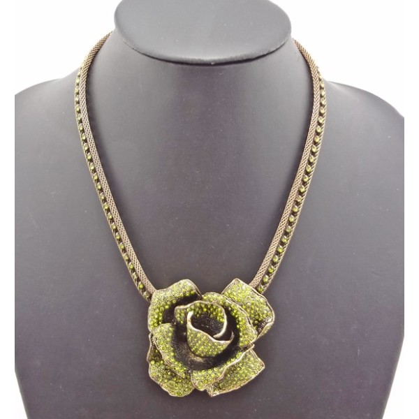 New Arrival Vintage Bronze Charming Rhinestone Rose Flower Choker Necklace N-0010