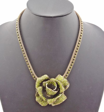 New Arrival Vintage Bronze Charming Rhinestone Rose Flower Choker Necklace N-0010