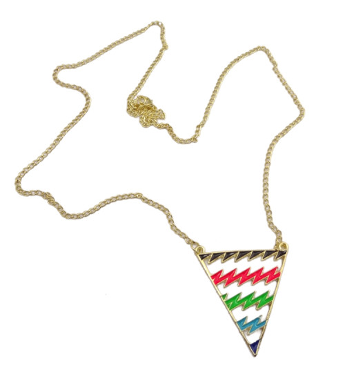 New European Style Gold Plated Alloy Hollow Out Enamel Wave Triangle Pendant Necklace N-4582