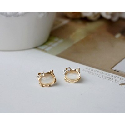 New Arrival Pair Charming Lovely Gold Plated Metal Cat Head Ear Stud E-1659