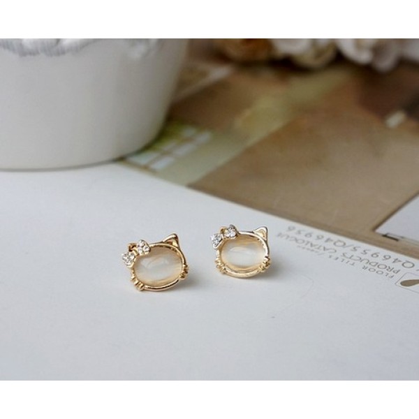 New Arrival Pair Charming Lovely Gold Plated Metal Cat Head Ear Stud E-1659