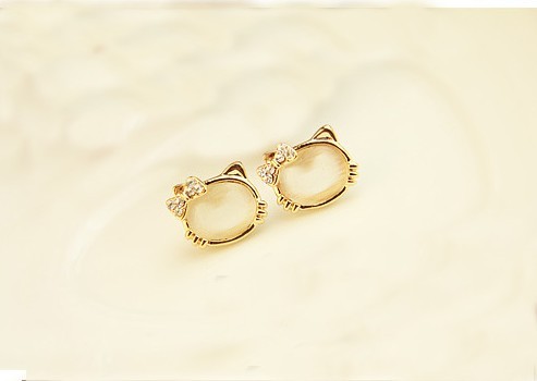 New Arrival Pair Charming Lovely Gold Plated Metal Cat Head Ear Stud E-1659