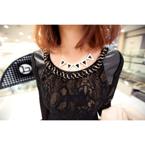 New Fashion Lovely Black White Enamel Triangle Choker Necklace N-4564