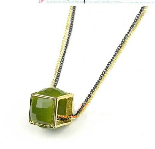 fashion style Square double chain magic cube resin gem pendant necklace N-4519