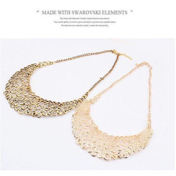 Fashion European Vintage Style Hollow Out Flower Bib Collar Necklace N-1827