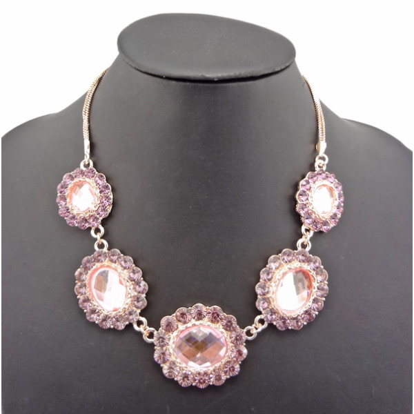 New Arrival Luxury Noble Style Gold Plated Crystal Pink Flowers  Pendant Necklace N-0760