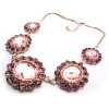 New Arrival Luxury Noble Style Gold Plated Crystal Pink Flowers  Pendant Necklace N-0760