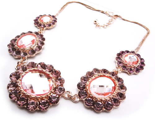 New Arrival Luxury Noble Style Gold Plated Crystal Pink Flowers  Pendant Necklace N-0760