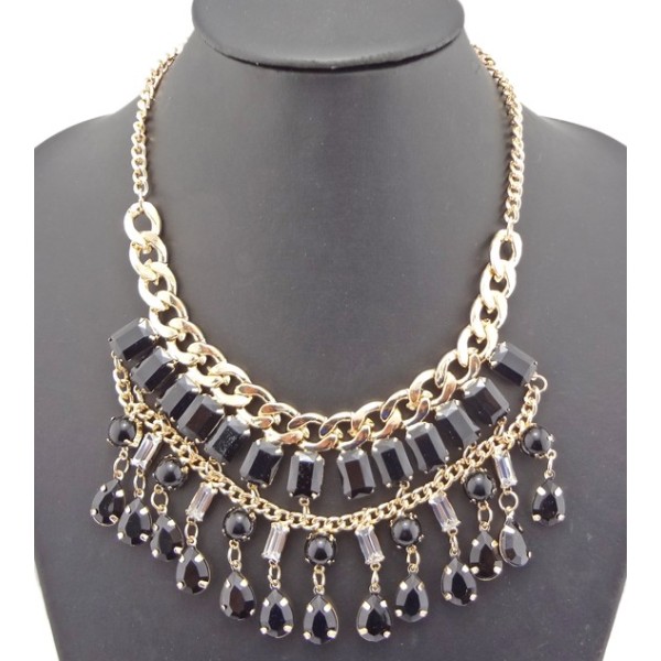 New Fashion Charming European Resin Square Drop Gem Choker Necklace N-0763