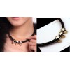 New Charming European Style Gold Plated Alloy Leather Chain Skull Pendant Necklace Bracelet Set S-0003