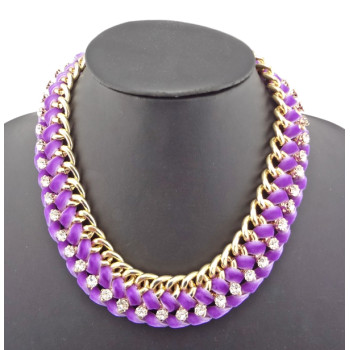 gold plated link chain rhinestone be flannelette winding choker necklace N-1002