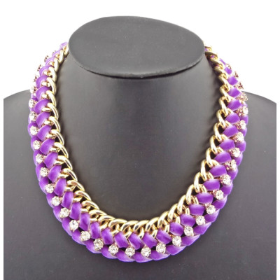 gold plated link chain rhinestone be flannelette winding choker necklace N-1002