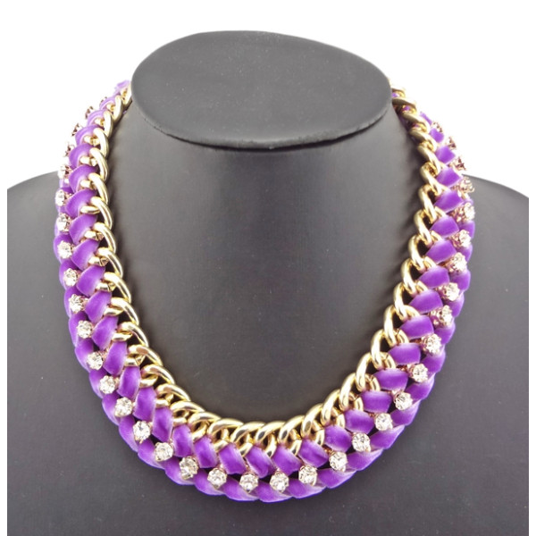 gold plated link chain rhinestone be flannelette winding choker necklace N-1002
