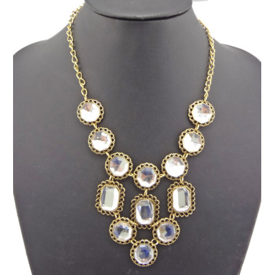 Fashion Charming Vintage Bronze Clear/Grey Crystal Geometry Choker Necklace N-0780