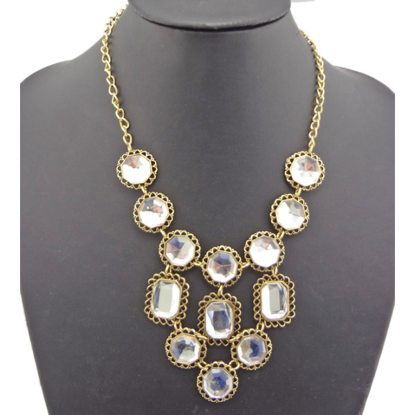 Fashion Charming Vintage Bronze Clear/Grey Crystal Geometry Choker Necklace N-0780