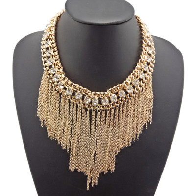 New Arrival Gold/Silver/Gun Black Alloy Crystal Tassel Choker Neclace N-1757