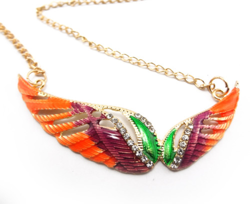 Vintage Style colorful Drop Enamel Rhinestone Wing  Necklace N-2808