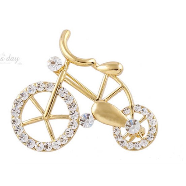New Korean Style Gold Plated Alloy Rhinestone Bicycle Pin Brooch P-0031