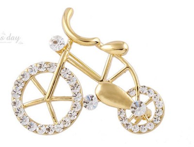 New Korean Style Gold Plated Alloy Rhinestone Bicycle Pin Brooch P-0031