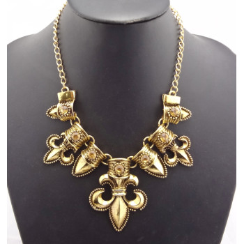 Vintage Style Gold Plated Alloy Rhinestone Stone  Anchor Necklace N-1775