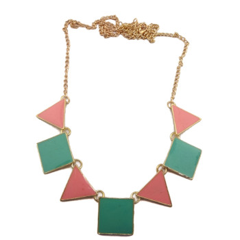 New Arrival Gold Plated Alloy Colorful Enamel Square Triangle Pendant Necklace N-4756