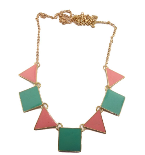 New Arrival Gold Plated Alloy Colorful Enamel Square Triangle Pendant Necklace N-4756