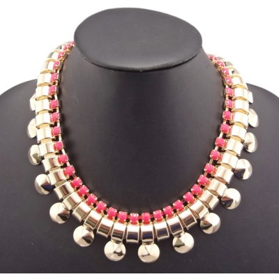 European Fashion Gold Plated Metal Rivet Resin Gem Choker  Necklace N-1278