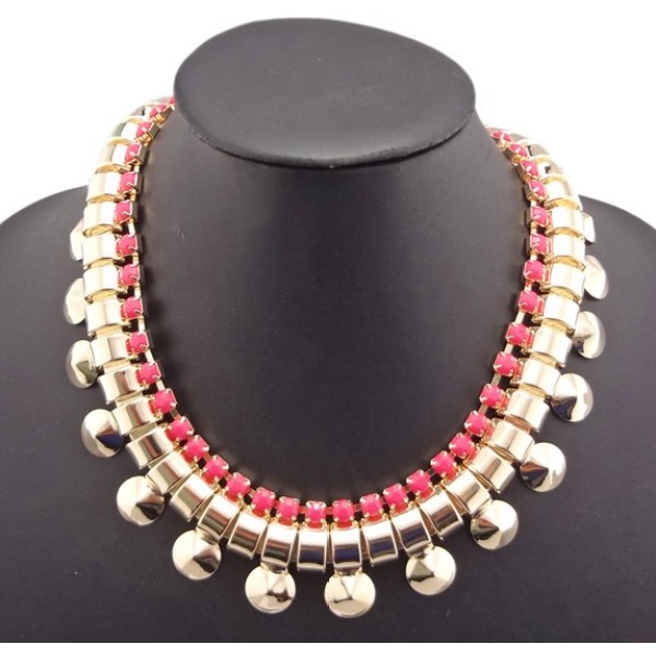 European Fashion Gold Plated Metal Rivet Resin Gem Choker  Necklace N-1278