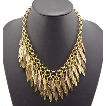 Vintage Gold Plated Alloy Multilayer Leaves Tassel Choker Necklace N-1851