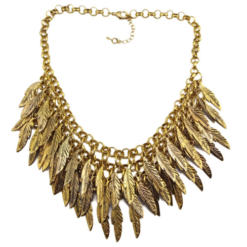 Vintage Gold Plated Alloy Multilayer Leaves Tassel Choker Necklace N-1851