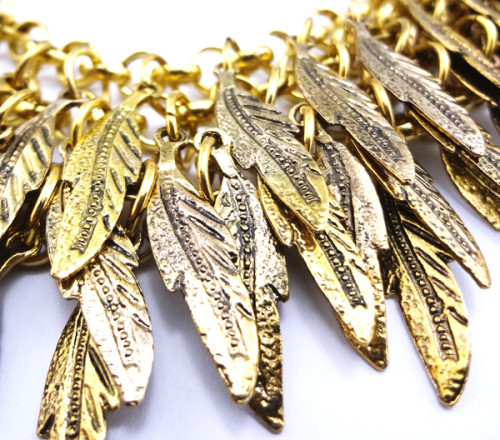 Vintage Gold Plated Alloy Multilayer Leaves Tassel Choker Necklace N-1851