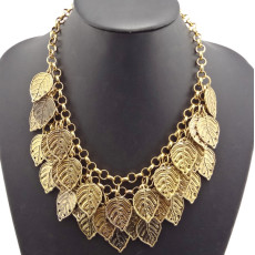 Vintage Style Gold Plated Alloy Multilayer Leaves Tassel Choker Necklace