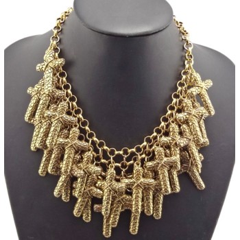 New Fashion European Vintage Gold Metal Cross Pendant Choker Necklace N-1805