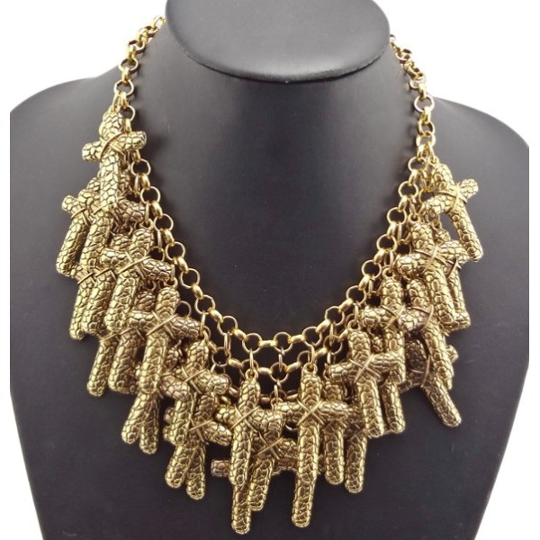 New Fashion European Vintage Gold Metal Cross Pendant Choker Necklace N-1805