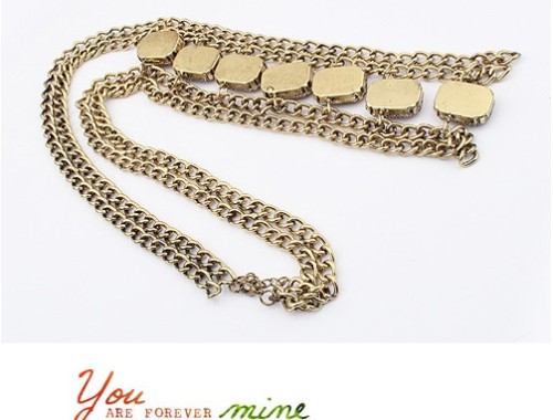 Retro Western Style bronze Metal crystal fashion Sweater Chain necklace N-1264