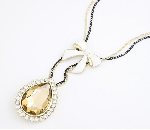 double chain bowknot big crystal drop fashion sweater chain necklace N-2277
