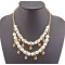 New Fashion Charming Faux Pearl Beads Rhinestone Resin Ball Golden Metal Chain Double Pendant Necklace N-1516