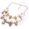 New Fashion Charming Faux Pearl Beads Rhinestone Resin Ball Golden Metal Chain Double Pendant Necklace N-1516