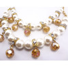 New Fashion Charming Faux Pearl Beads Rhinestone Resin Ball Golden Metal Chain Double Pendant Necklace N-1516