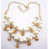 New Fashion Charming Faux Pearl Beads Rhinestone Resin Ball Golden Metal Chain Double Pendant Necklace N-1516